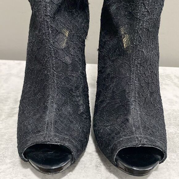 Guess Black Lace Mesh Gorgeous Ankle Boots/Booties Peep Toe Size 7.5 - Picture 5 of 16